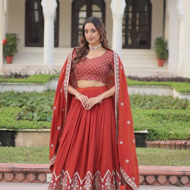 Red, Silver Lehenga Choli