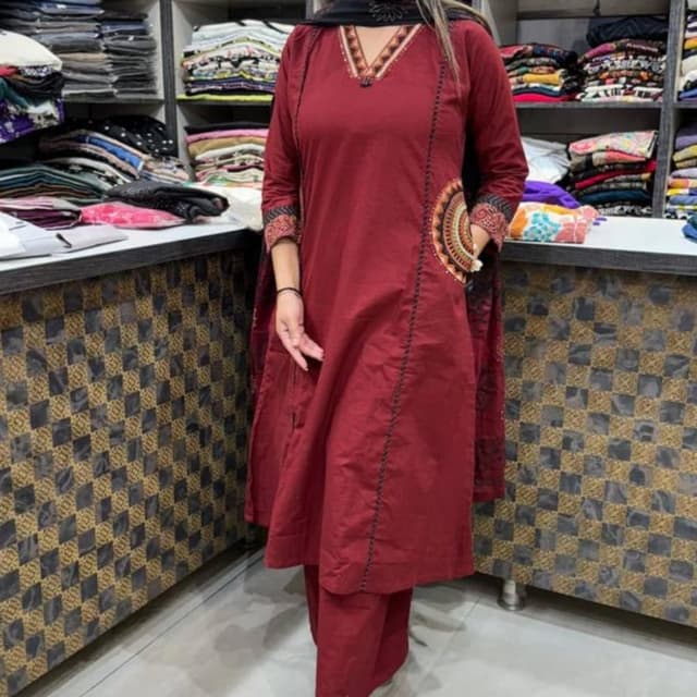 Burgundy, Black, Beige, Brown Kurta with Pant and Dupatta