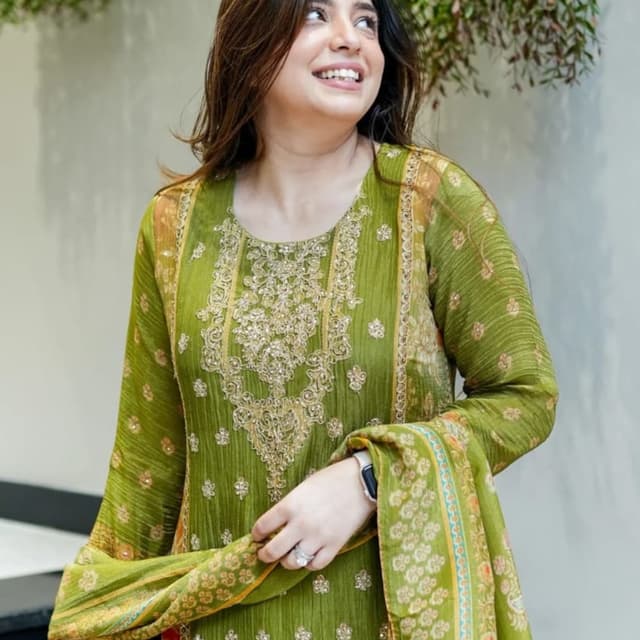 Green and Gold Salwar Kameez