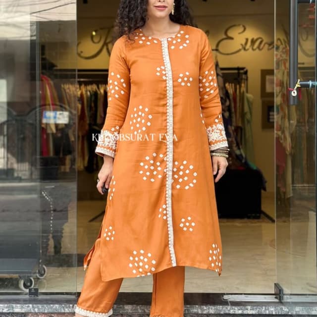 Orange and White Kurta with Pants