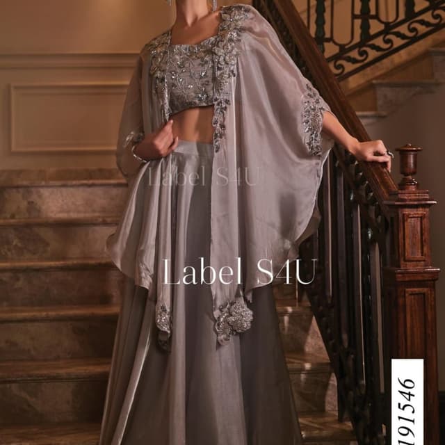 Gray Lehenga Choli with Cape