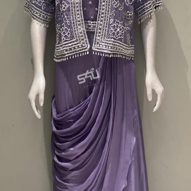 Purple, Silver Draped Dress with Jacket