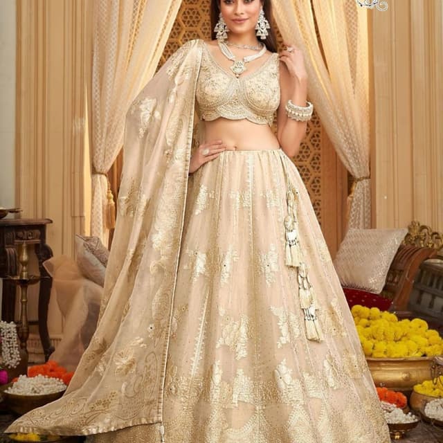 Beige and Gold Lehenga Choli