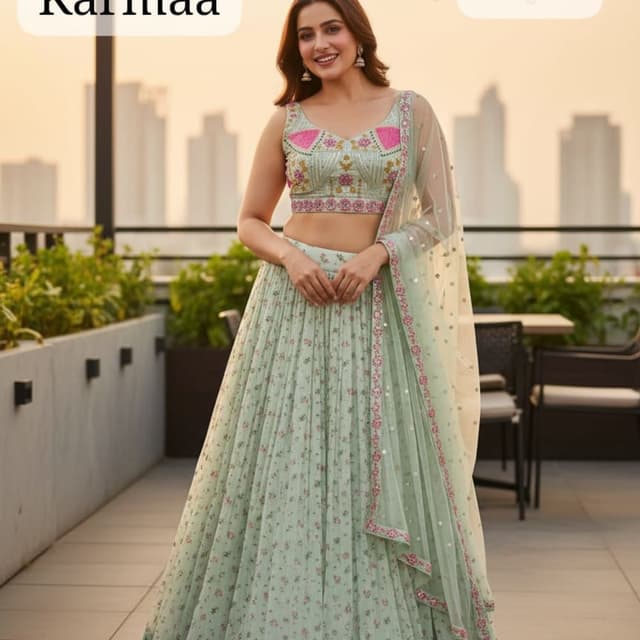 Mint Green, Pink, Gold Lehenga Choli
