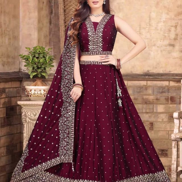 Maroon, Silver Lehenga Choli