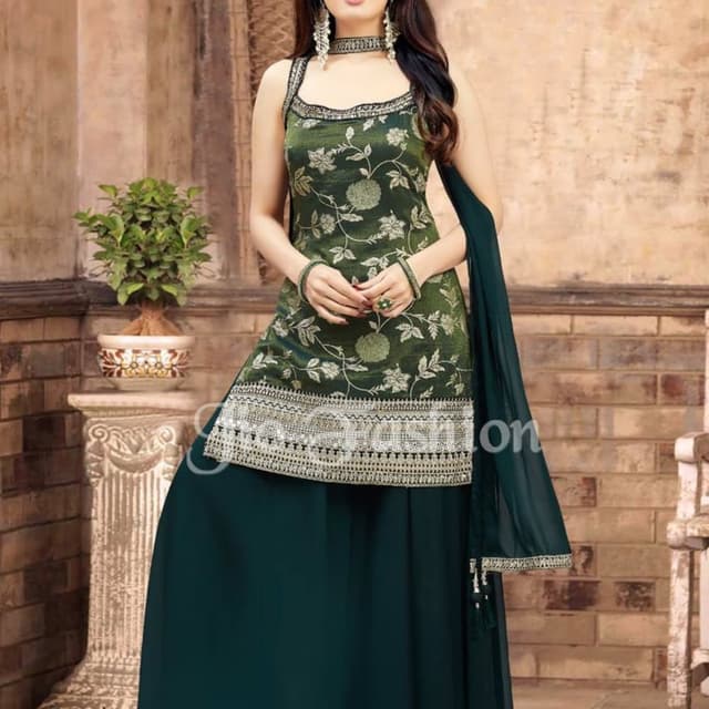 Shades of Green and Silver Sharara Suit