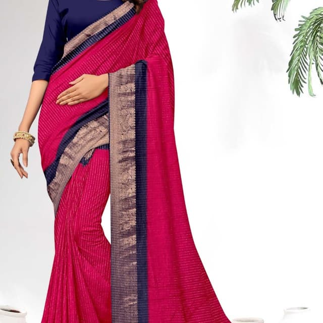 Magenta, Navy Blue, Beige Saree