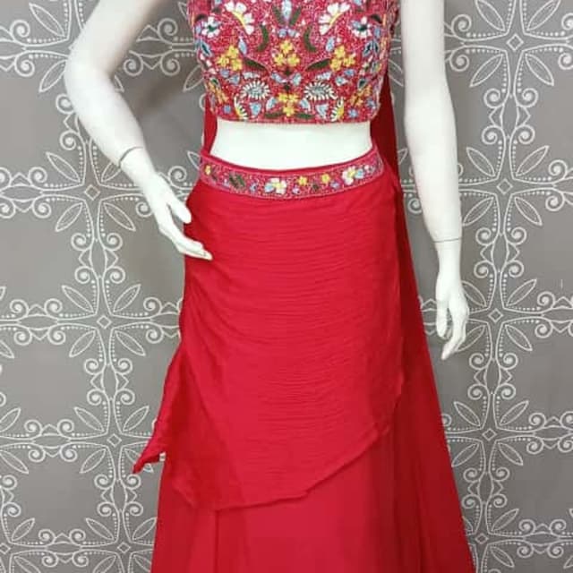 Red, with multi-color embroidery Lehenga Choli