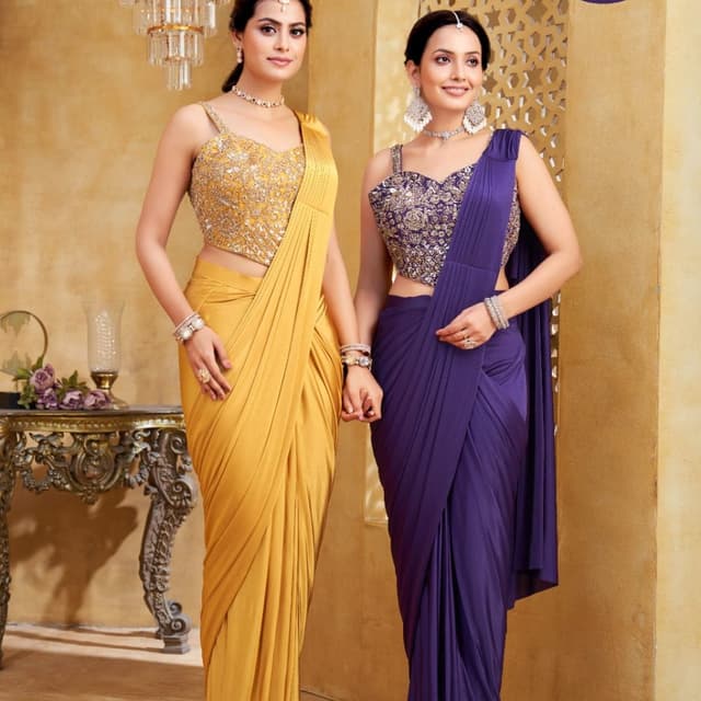 Mustard Yellow and Purple Saree