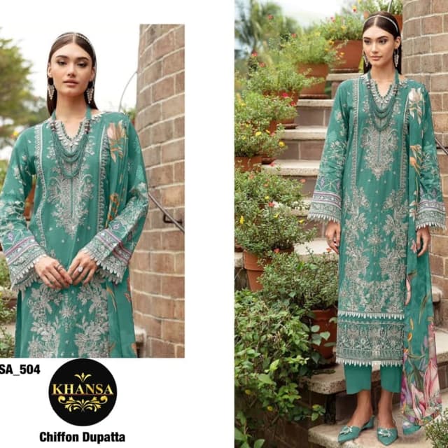 Teal, White, Pink Salwar Kameez Suit