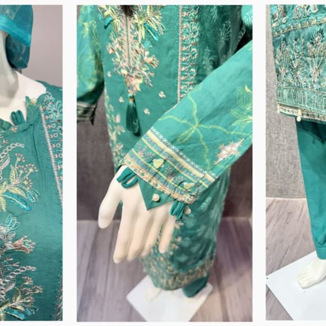 Teal, green, and a touch of beige and peach Kurta with Salwar