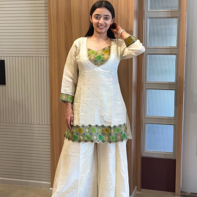 Ivory, Green, Yellow, Gold Kurta and Palazzo Set