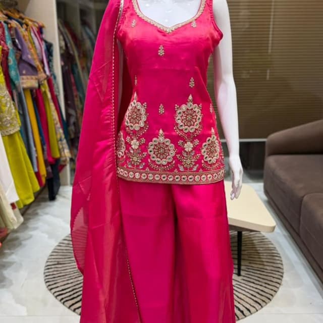 Magenta, Gold Salwar Kameez