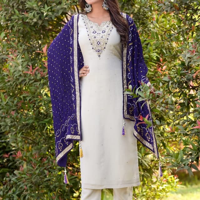 Off-white, Royal Blue, Gold Salwar Kameez