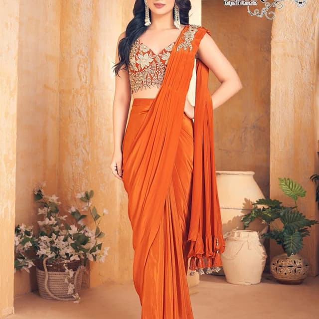 Burnt Orange, Gold Saree