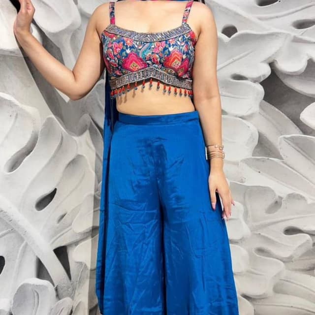 Blue, Multi-color (Pink, Red, Blue, Green, Gold) Sharara Set