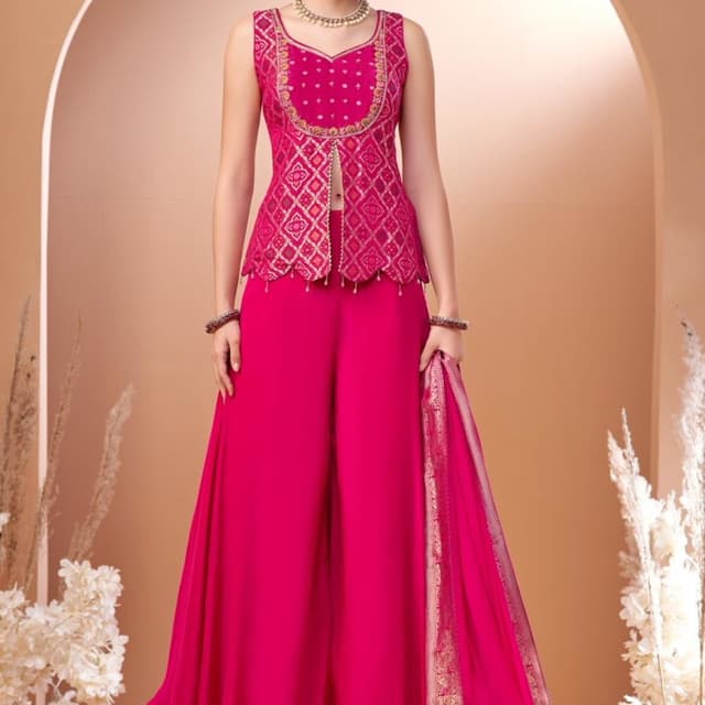Magenta and Gold Palazzo Suit