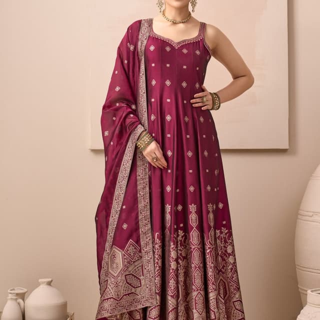 Burgundy and Gold Anarkali Suit