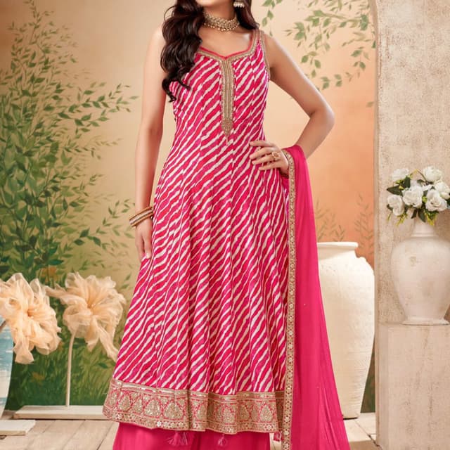 Pink and White Anarkali Suit