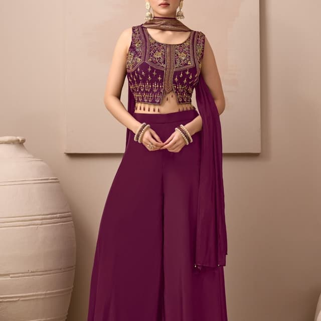 Deep Plum, Gold Palazzo Suit
