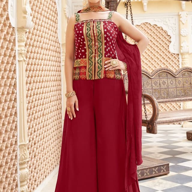 Red, Gold, Green Palazzo Suit