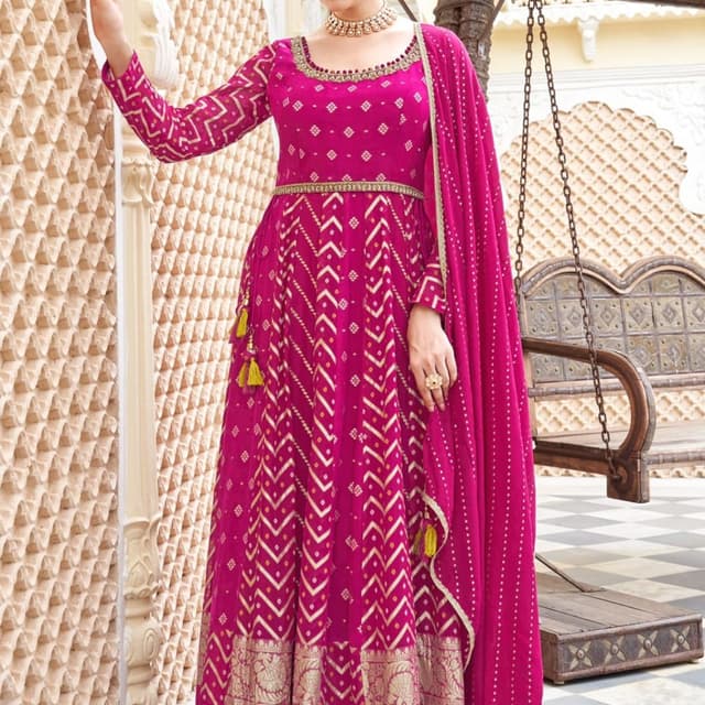 Magenta and Gold Anarkali Suit