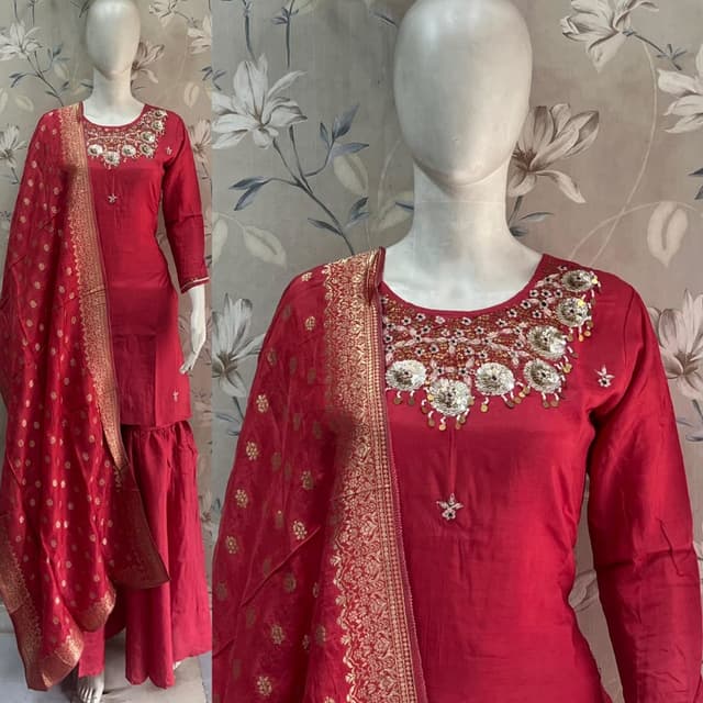 Red and Gold Sharara Suit