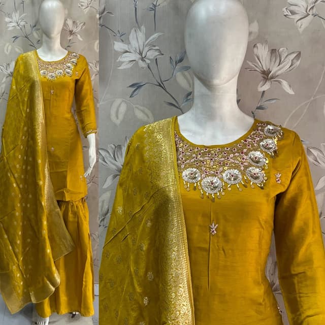 Mustard Yellow, Gold Sharara Suit