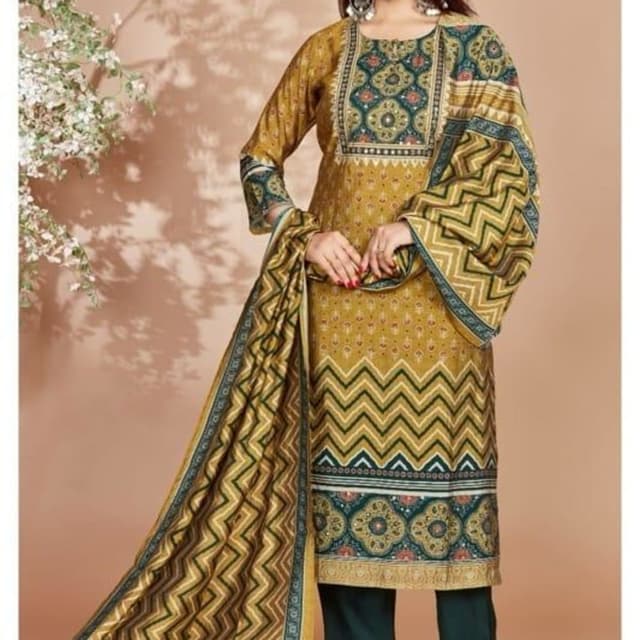 Mustard yellow, teal, and brown Salwar Kameez Suit