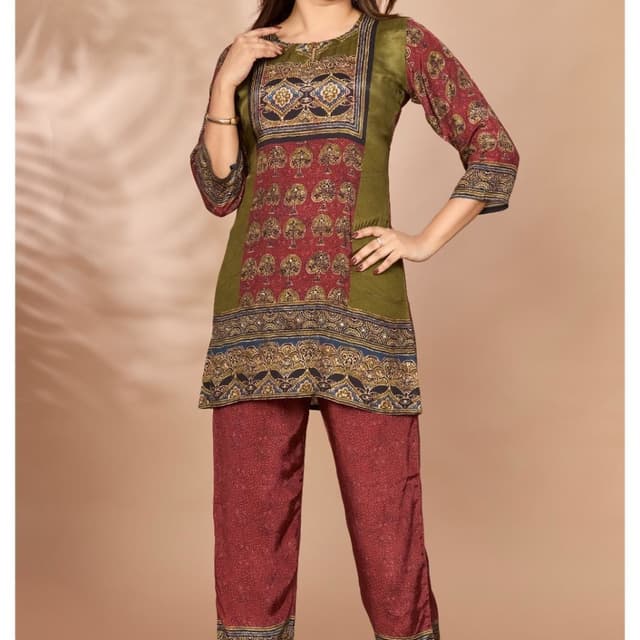 Olive green, Maroon, Gold, Blue, Black Kurta Set