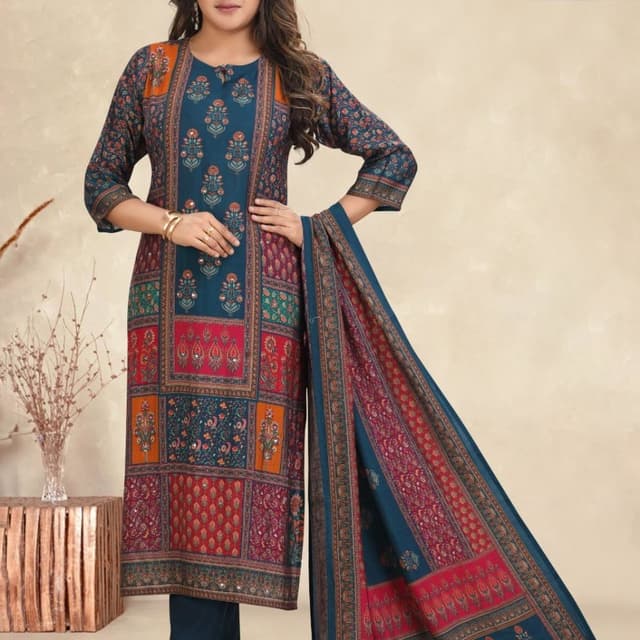 Teal, Orange, Red, Green, and Burgundy Salwar Kameez