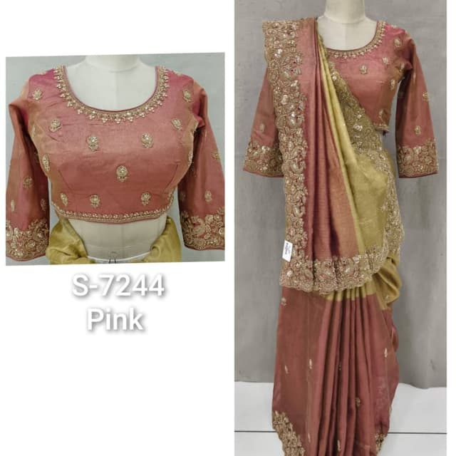 Pink, Gold Saree