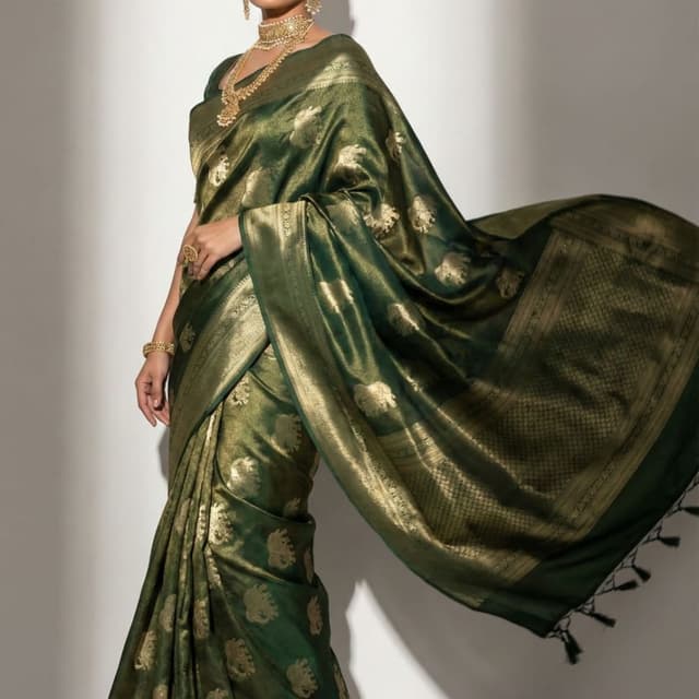Emerald Green and Gold Saree