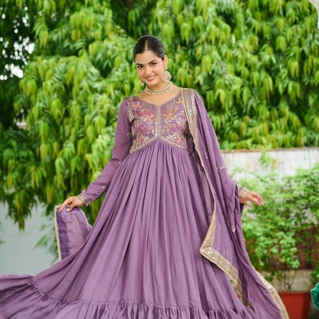 Purple, Gold, Red, Green Anarkali Dress with Dupatta