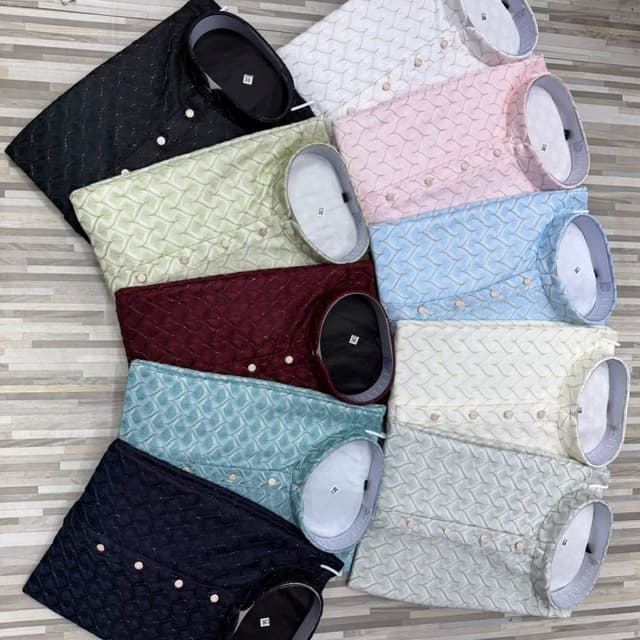 Variety of colors including black, green, maroon, teal, navy, white, pink, blue, cream, and grey. Kurta (Men's Shirt)