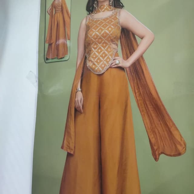 Mustard Yellow with Gold accents Palazzo Suit Set