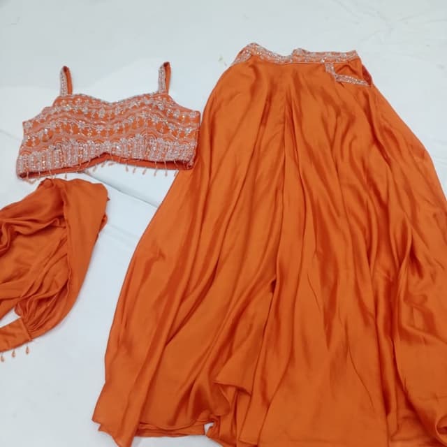 Orange, Silver Lehenga Choli