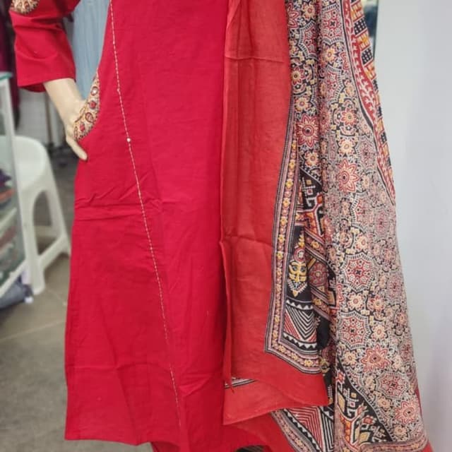 Red, Black, Beige Salwar Kameez