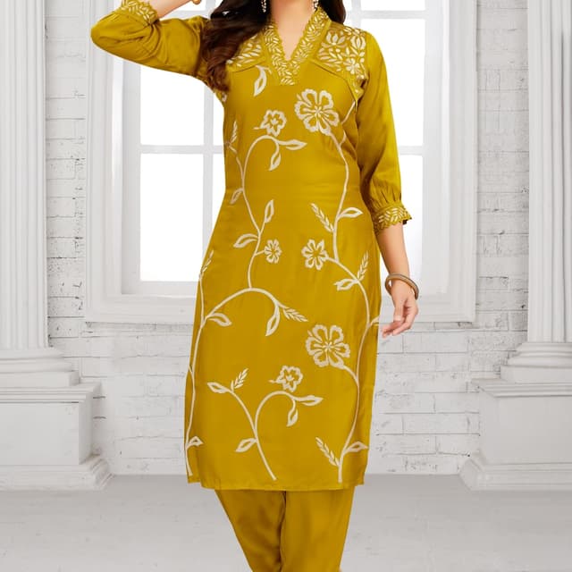Mustard Yellow and White Kurta with Trousers