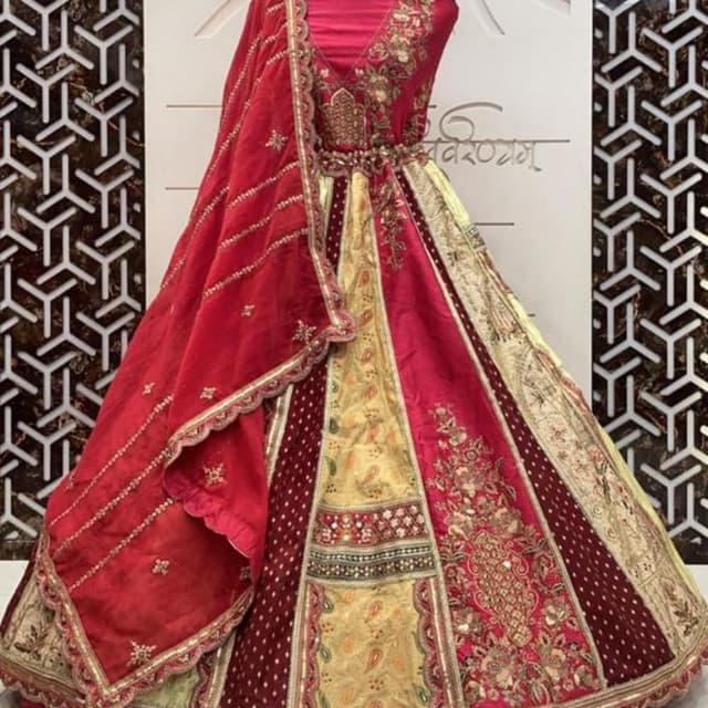 Red, Gold, Burgundy Lehenga Choli