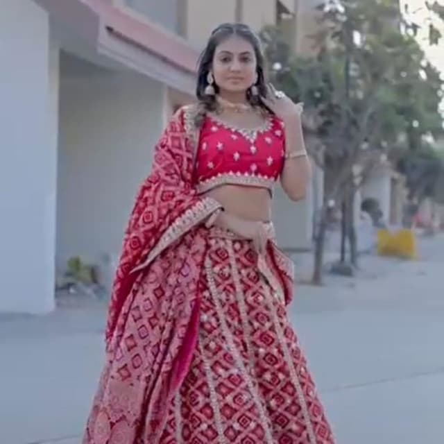 Red, Pink, and Gold Lehenga Choli
