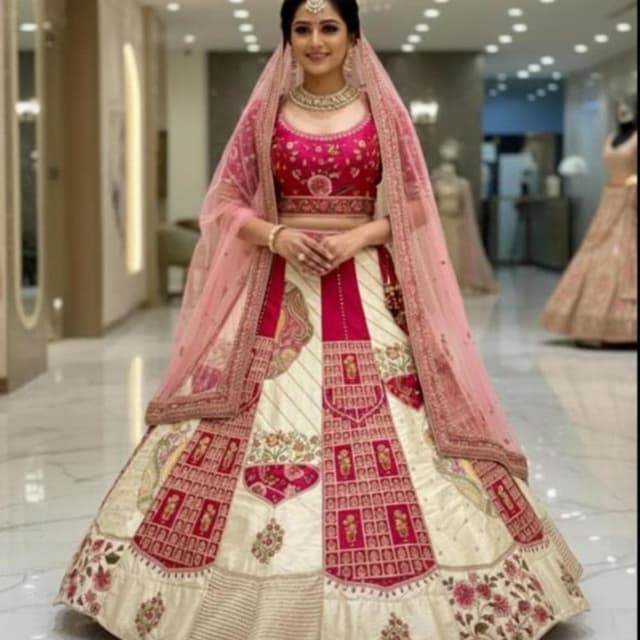 Ivory, Fuschia, and Pale Pink Lehenga Choli