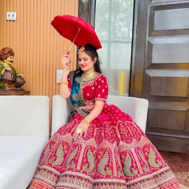 Red, Green, Gold, Teal Lehenga Choli