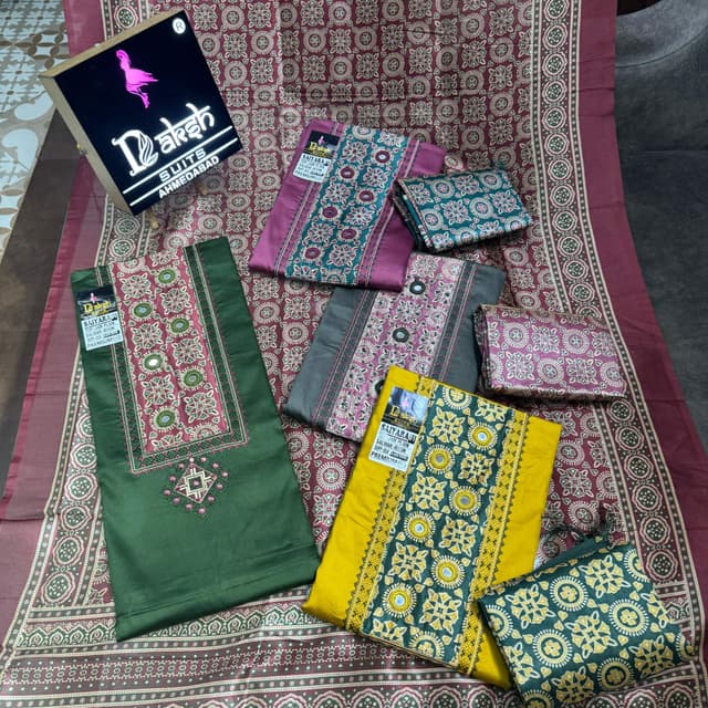 Green, Purple, Yellow, Grey, and Maroon Unstitched Salwar Kameez Suit