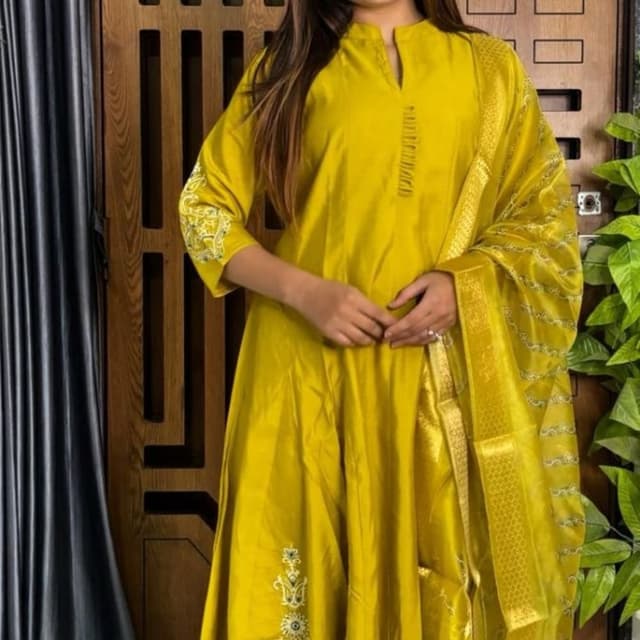 Mustard Yellow and Gold Salwar Kameez with Dupatta