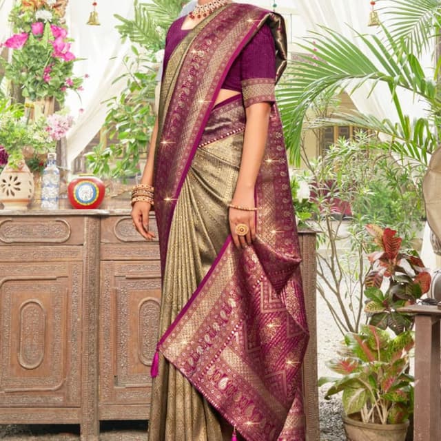 Gold and Magenta Saree