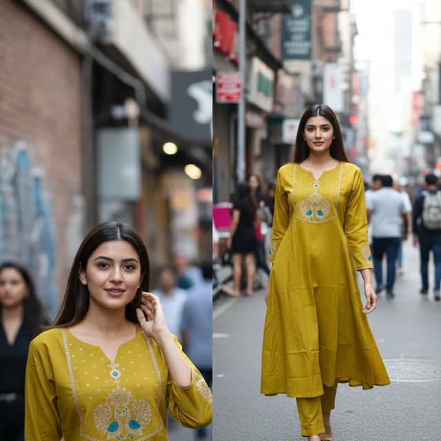 Mustard Yellow, Gold, Teal Kurta with Pants