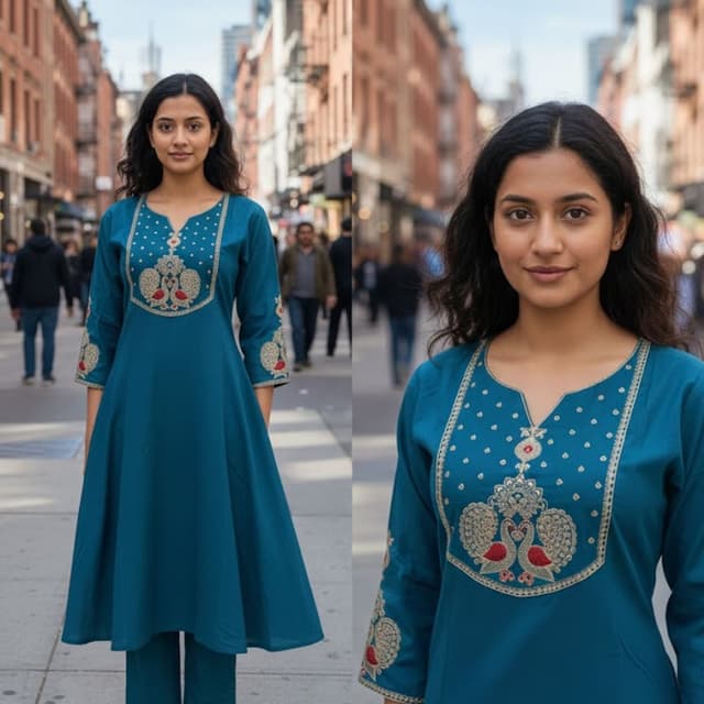 Teal, Gold, Red Kurta with Pants