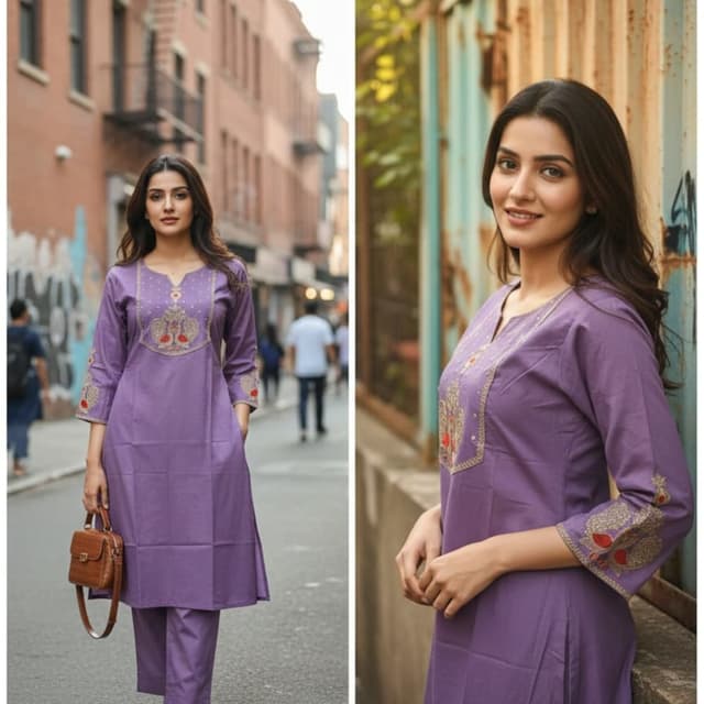Purple, Gold, Red Kurta with Pant