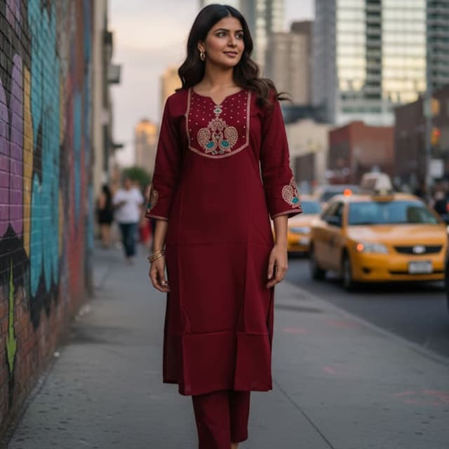 Maroon, Gold, Teal Kurta with Pants